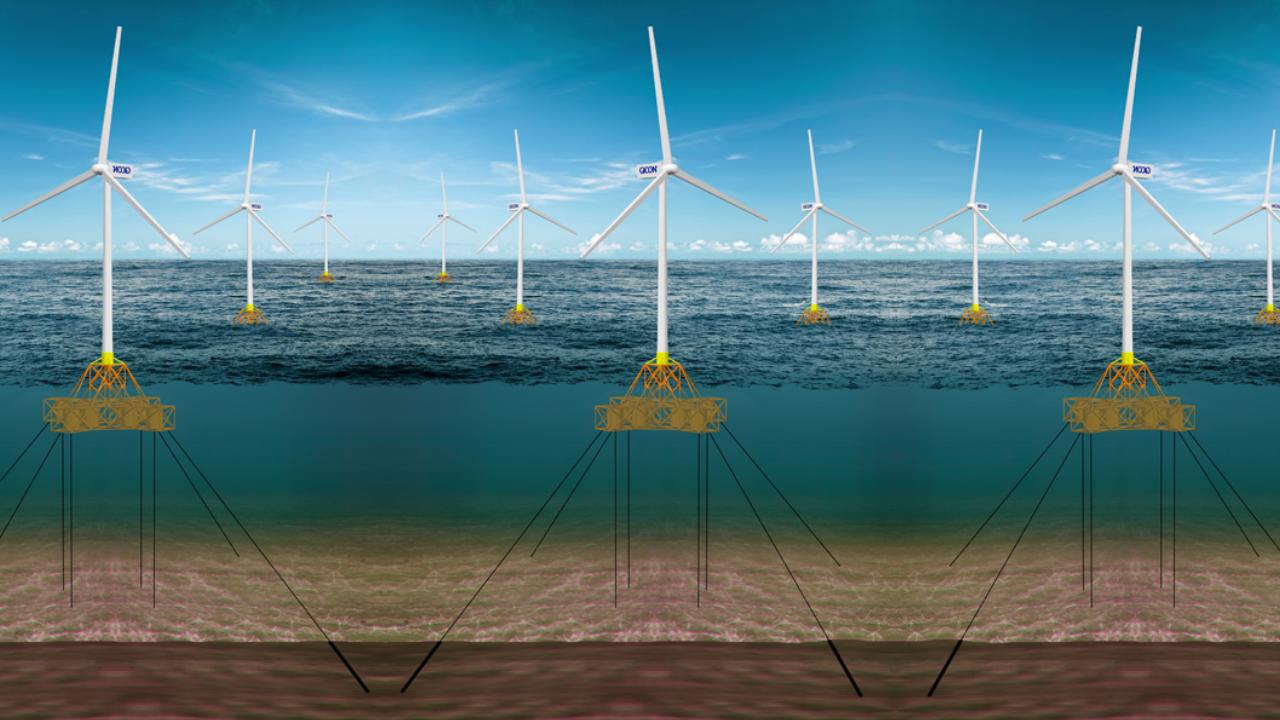 Schwimmende Windkraftanlagen in Offshore-Windpark vor Portugal